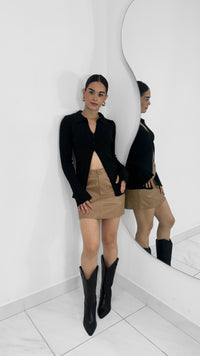 FALDA VINIPIEL TIRO ALTO TAUPE