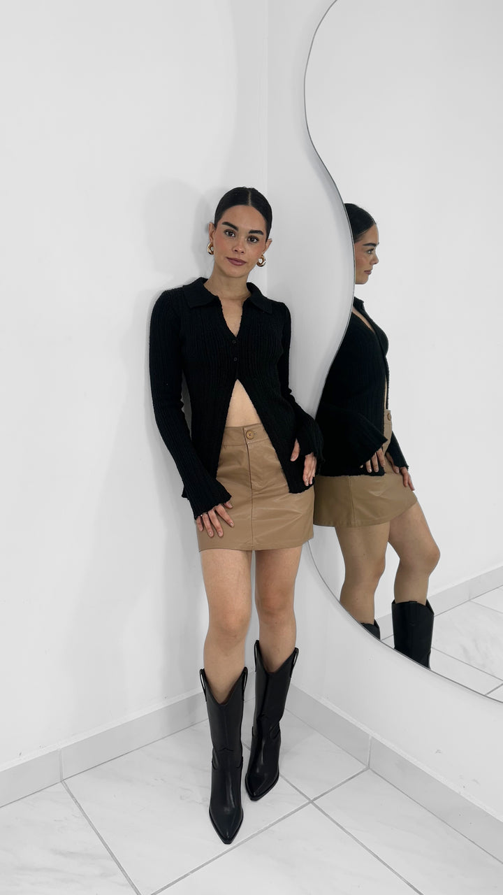 FALDA VINIPIEL TIRO ALTO TAUPE