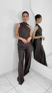 PANTALÓN DE SATEN RECTO DARK BROWN