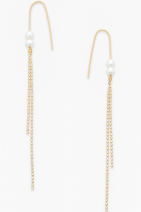 ARETES COLGANTES CON DETALLE DE PERLAS DORADOS