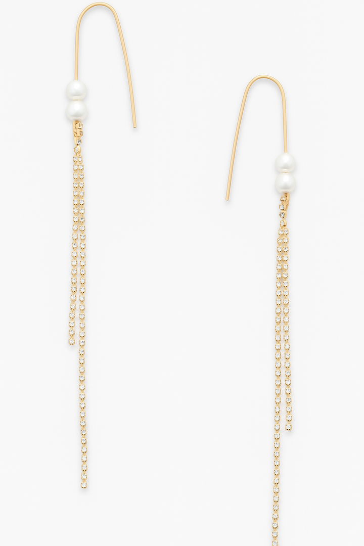 ARETES COLGANTES CON DETALLE DE PERLAS DORADOS