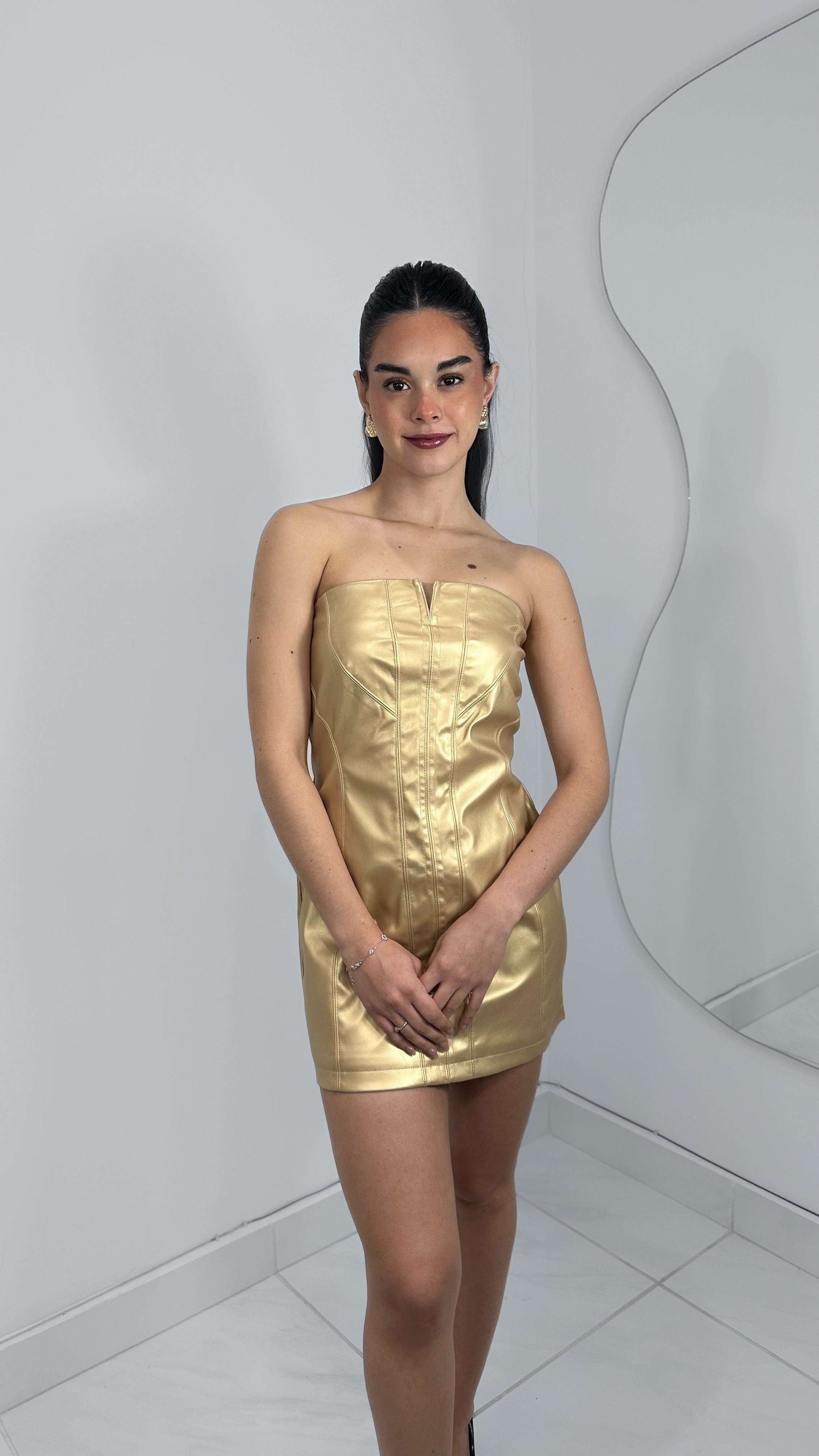 VESTIDO GOLD VINIPIEL STRAPLESS