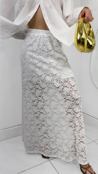 MAXI FALDA ENCAJE CON SHORT INCLUIDO BLANCA