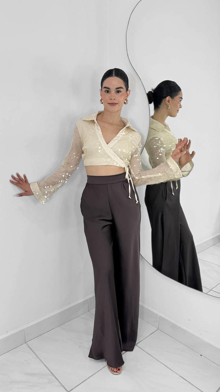 BLUSA MANGA LARGA IVORY SEQUIN