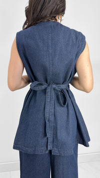 BLUSA DENIM CRUZADA LAZO ESPALDA DARK DENIM (SET)