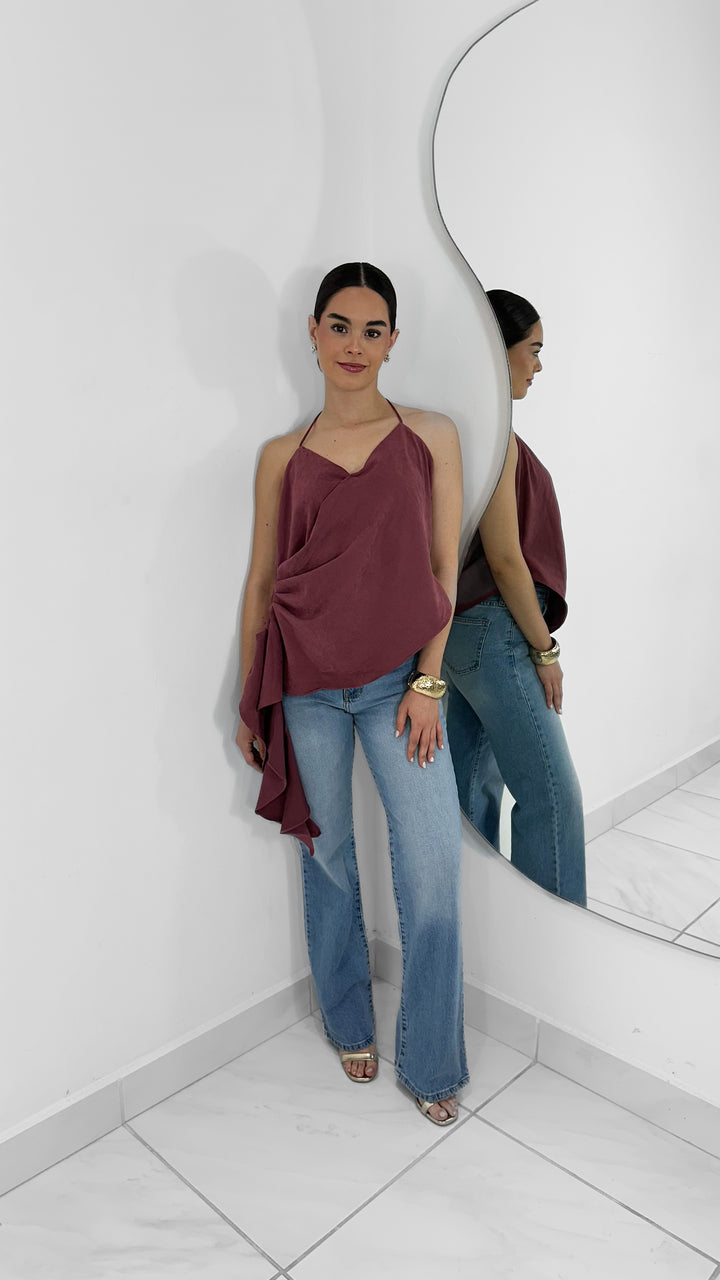 BLUSA HALTER ASIMETRICA PLUM