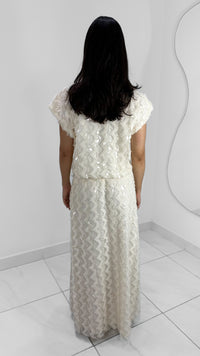 FALDA MAXI BLANCO MARFIL DETALLE LENTEJUELA