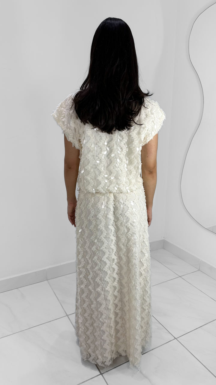 FALDA MAXI BLANCO MARFIL DETALLE LENTEJUELA