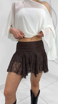 FALDA CORTA BOHO CAFE CHOCOLATE BRILLOSA