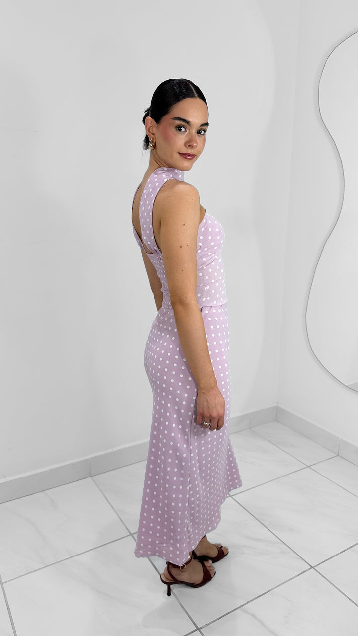 FALDA MIDI POLKA DOT PINK