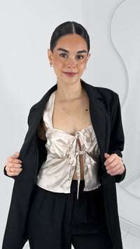 BLUSA SATINADA RIBBON TIE CREAM