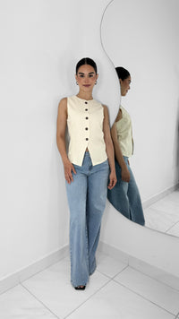 MAXI CHALECO DE LINO CON APERTURA IVORY