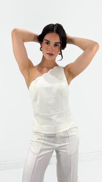 BLUSA UN HOMBRO TEXTURA BLANCA