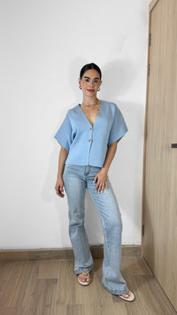 TOP KNIT AZUL CON BOTONES
