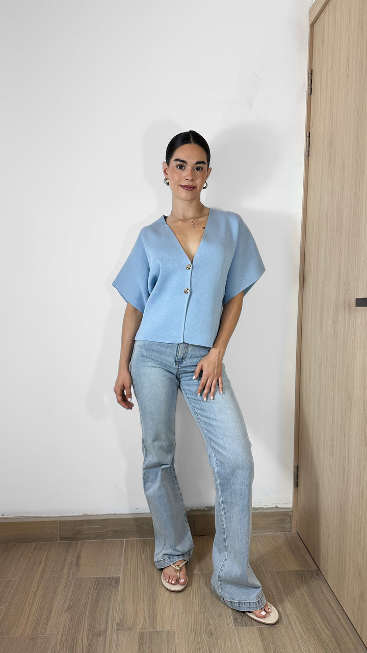 TOP KNIT AZUL CON BOTONES