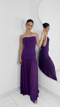 VESTIDO STRAPLESS FORMAL LARGO CON TUL ORQUÍDEA