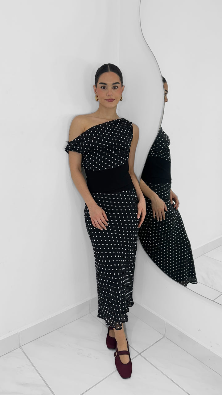 FALDA MIDI DE LUNARES NEGRA