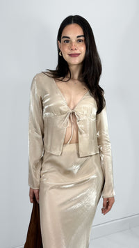 BLUSA EFECTO LAZO SATINADA CHAMPAGNE
