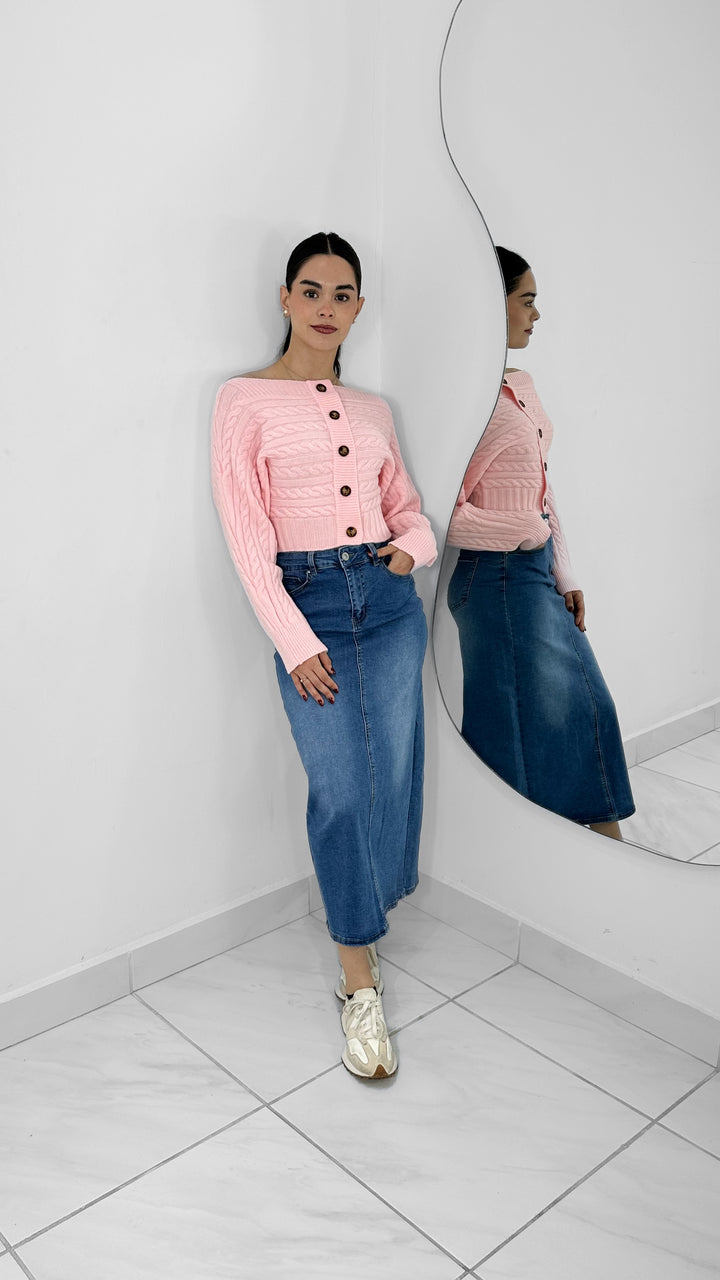 TOP SUÉTER OFF SHOULDER ROSA