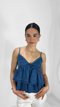 BLUSA DENIM BABYDOLL DE TIRANTES