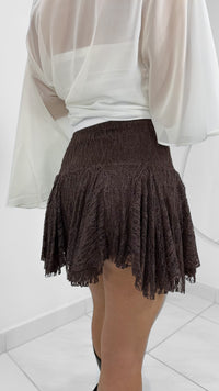 FALDA CORTA BOHO CAFE CHOCOLATE BRILLOSA