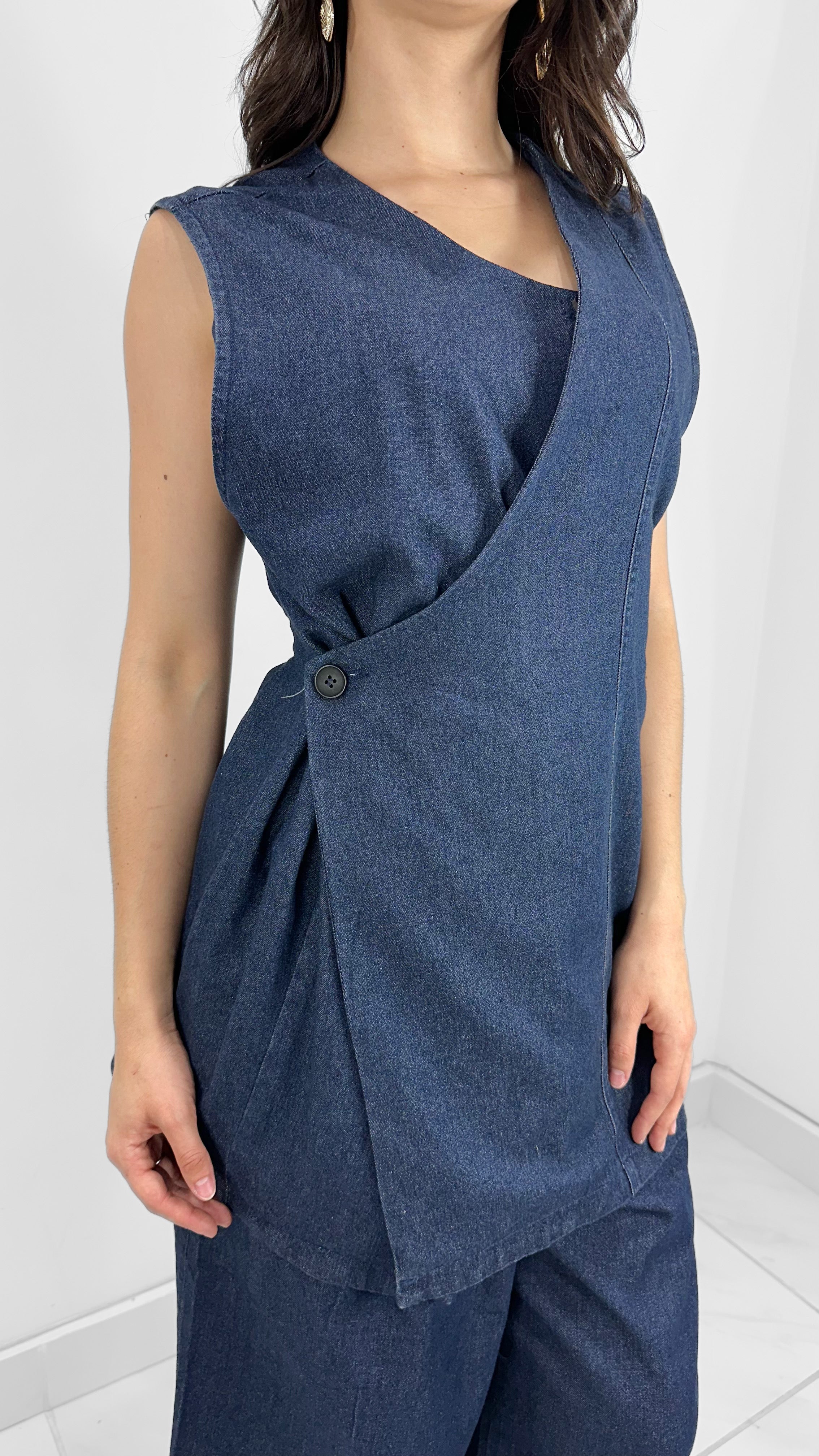 BLUSA DENIM CRUZADA LAZO ESPALDA DARK DENIM (SET)