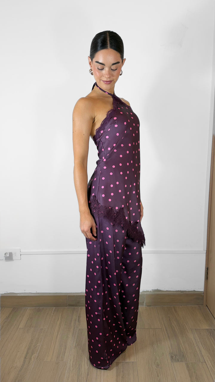 JUMPSUIT SATÍN MORADO POLKADOT