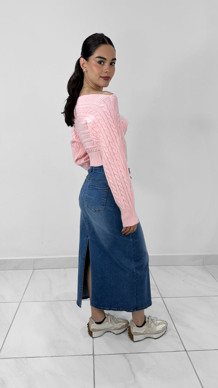 TOP SUÉTER OFF SHOULDER ROSA