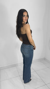 DENIM BLUE WASHED MID WAISTED JEANS