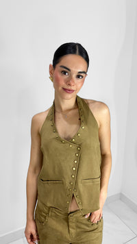 TOP HALTER SUEDE CAFE CON REMACHES