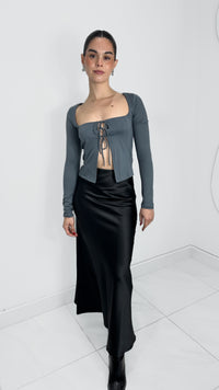 BLUSA RIBBON TIE MANGA LARGA GRIS