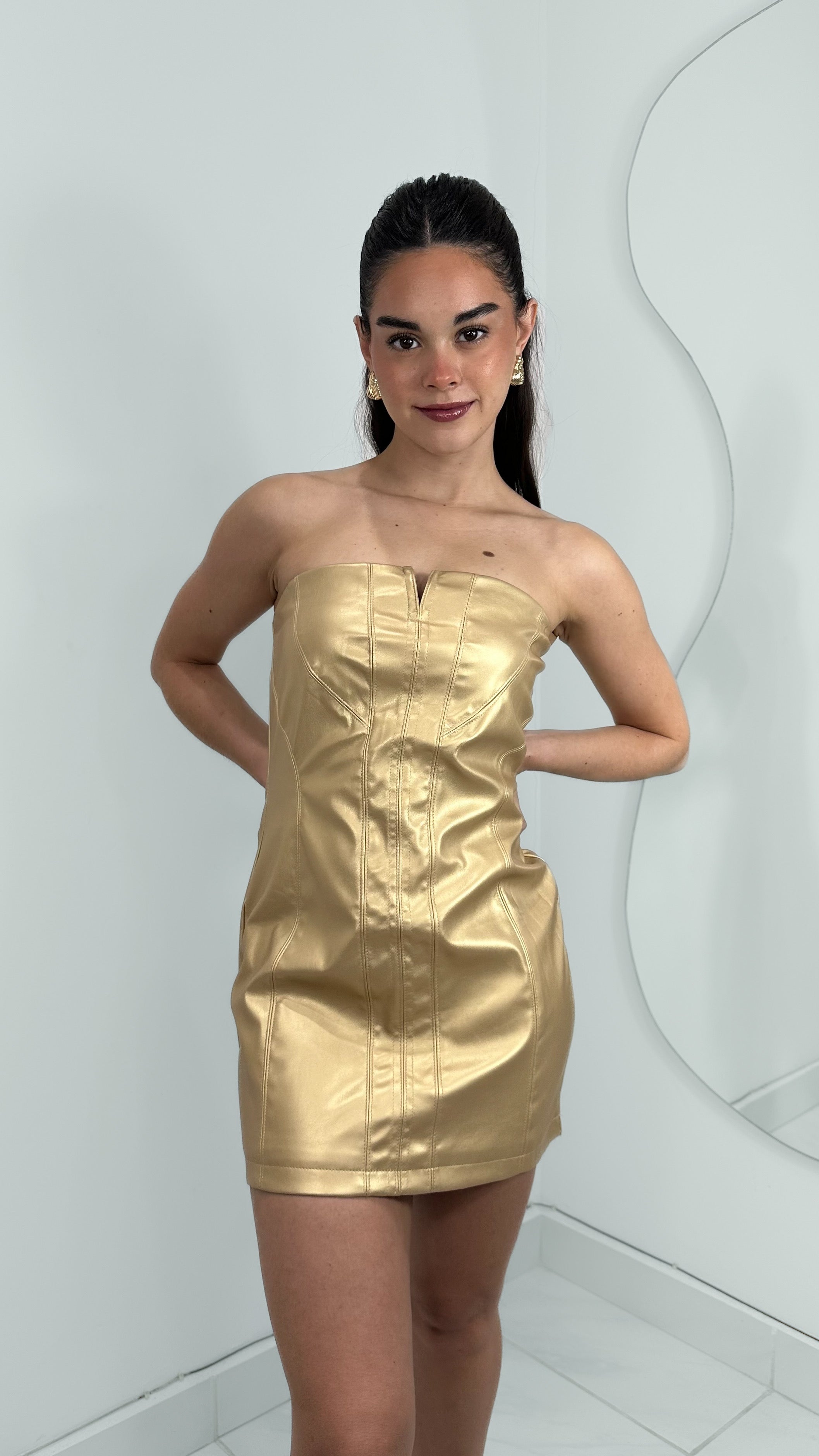 VESTIDO GOLD VINIPIEL STRAPLESS