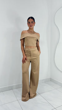 PANTALÓN FORMAL TIRO ALTO WIDE LEG BEIGE