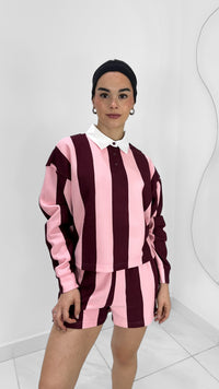 CONJUNTO DE RAYAS VINO Y ROSA