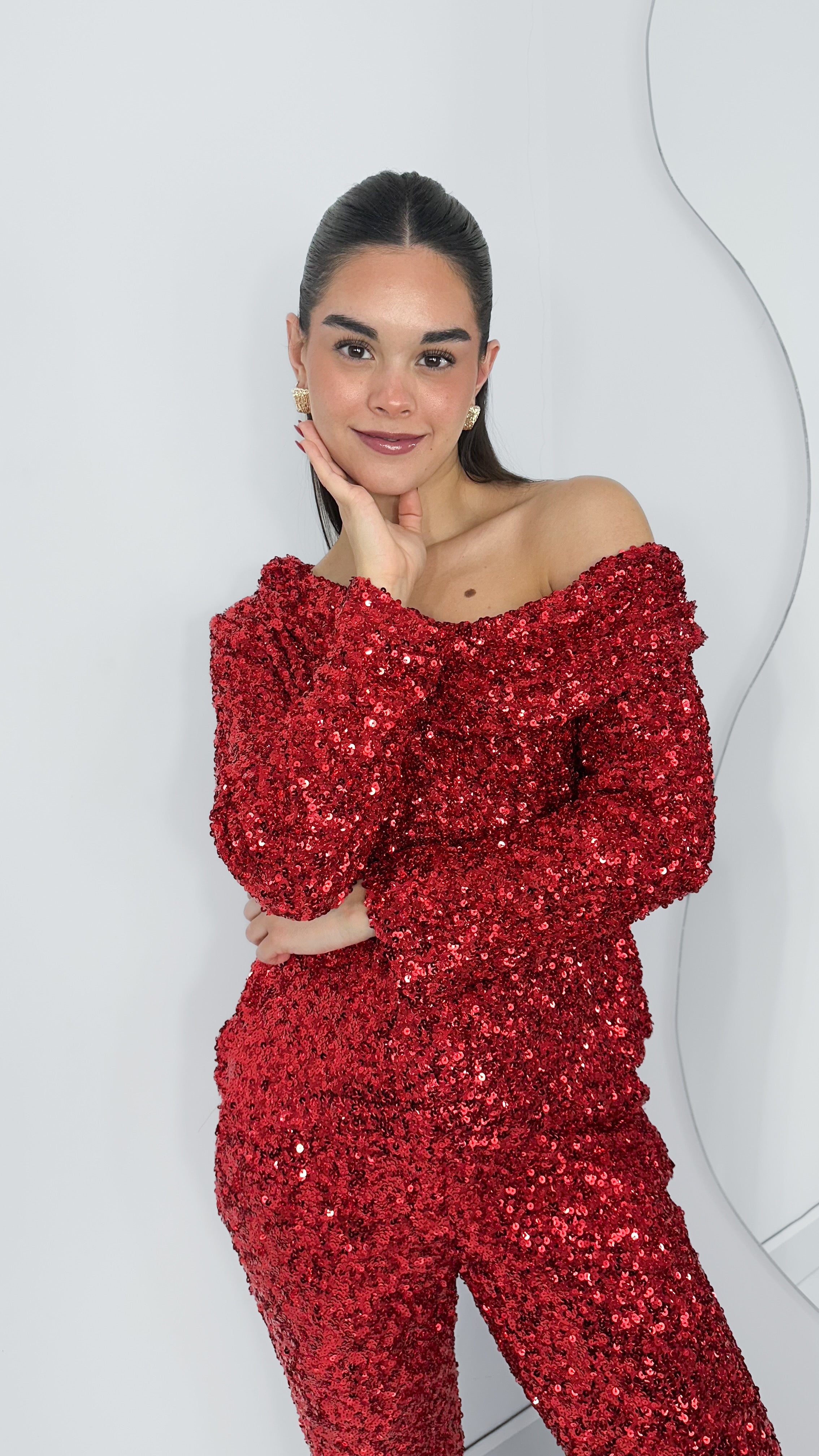 BLUSA RED SEQUIN UN HOMBRO