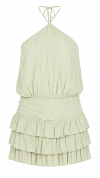 VESTIDO CORTO DE LINO CON SHORT LIGHT GREEN