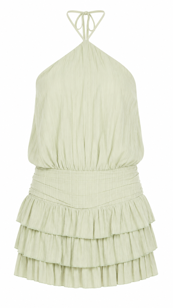 VESTIDO CORTO DE LINO CON SHORT LIGHT GREEN