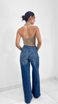 TOP HALTER CON BOTONES Y ESPALDA DESCUBIERTA MOCHA