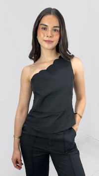 BLUSA UN HOMBRO TEXTURA NEGRA