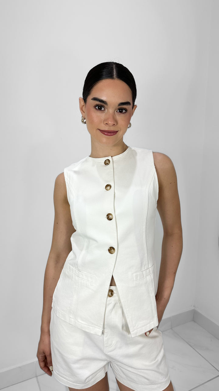 CONJUNTO CHALECO BLANCO DENIM