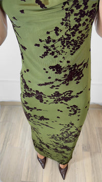 VESTIDO LARGO OLIVO CON CAFÉ