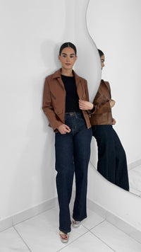 CHAMARRA DE PIEL GENUINA CAFÉ CAMELLO