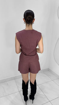 SHORT TIRO ALTO A CUADROS CHERRY