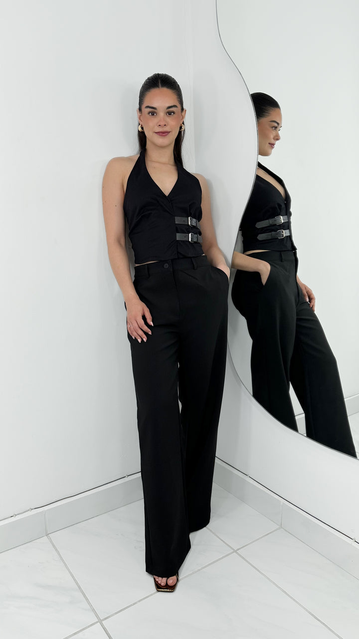 PANTALÓN TIRO ALTO FORMAL NEGRO WIDE LEG