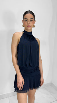 VESTIDO CORTO HALTER DRAPEADO NAVY