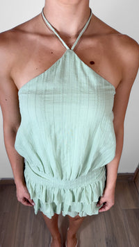 VESTIDO CORTO DE LINO CON SHORT LIGHT GREEN