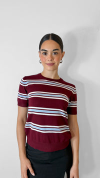 T-SHIRT STRIPPED KNITTED VINO CON BLANCO
