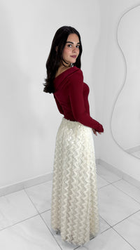 FALDA MAXI BLANCO MARFIL DETALLE LENTEJUELA