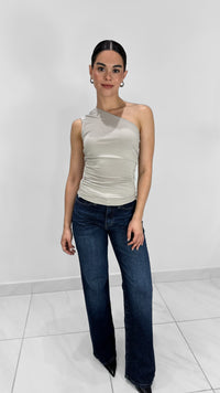 BLUSA ASIMETRICA DE UN HOMBRO GRIS