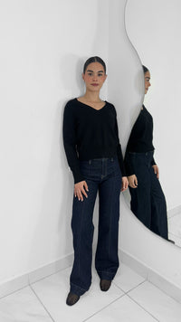 STRAIGHT DARK DENIM HIGH WAISTE JEANS